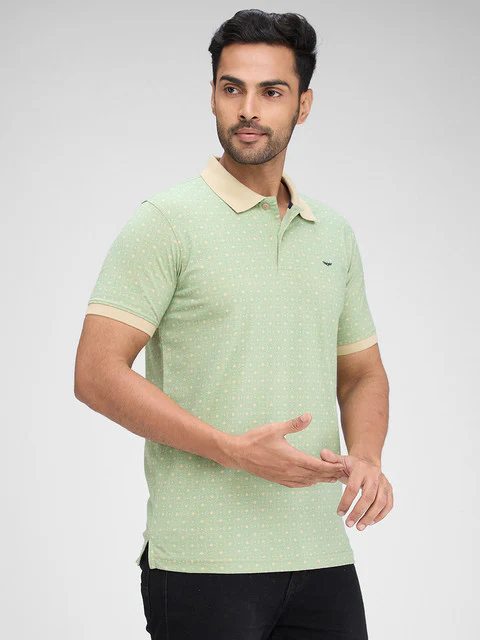Park Avenue Men Green Printed Slim Fit Cotton Blend T-Shirt - Image 2