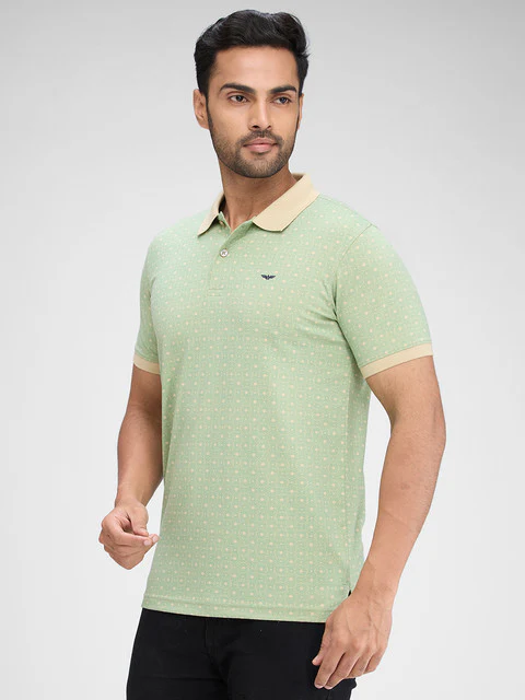 Park Avenue Men Green Printed Slim Fit Cotton Blend T-Shirt - Image 3
