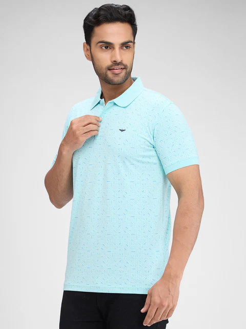 Park Avenue Men Green Printed Slim Fit Cotton Blend T-Shirt - Image 3
