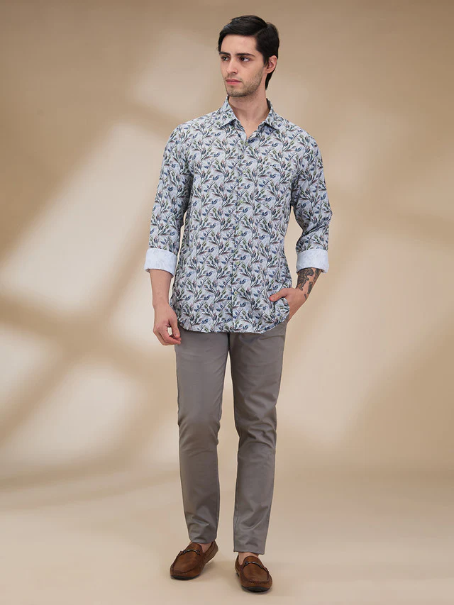Park Avenue Men Green Printed Slim Fit Cotton Casual Shirt - Image 2