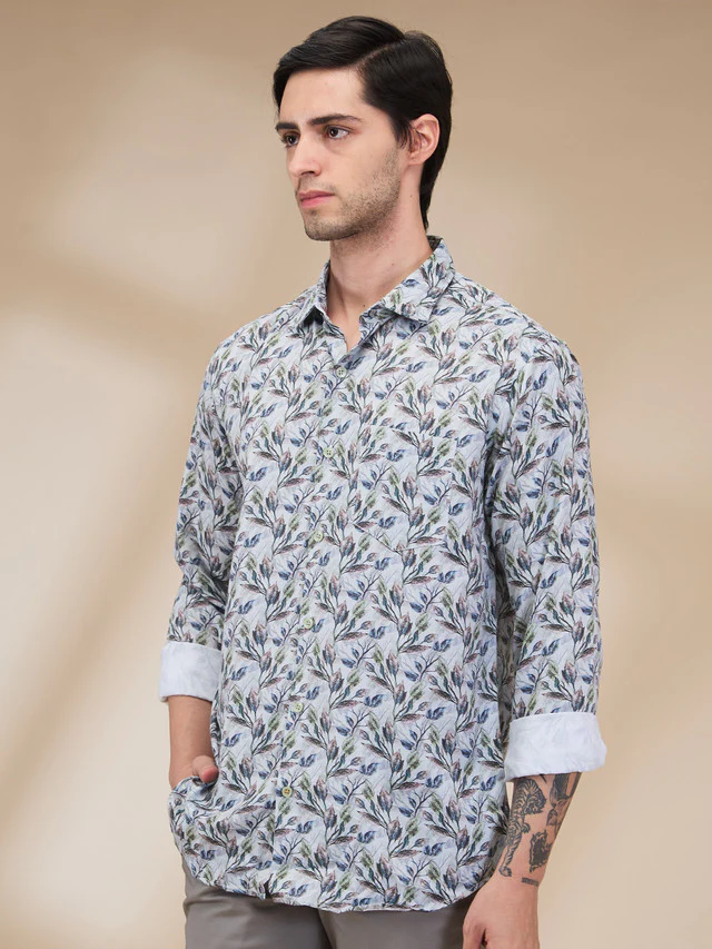 Park Avenue Men Green Printed Slim Fit Cotton Casual Shirt - Image 3