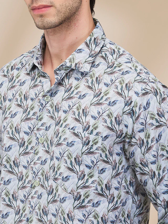 Park Avenue Men Green Printed Slim Fit Cotton Casual Shirt - Image 5
