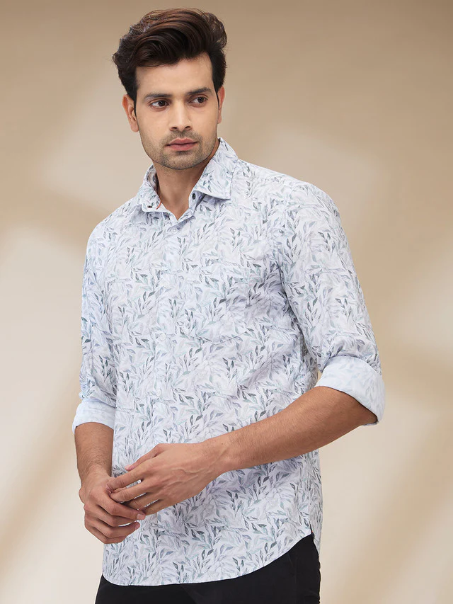 Park Avenue Men Green Printed Slim Fit Cotton Casual Shirt - Image 3