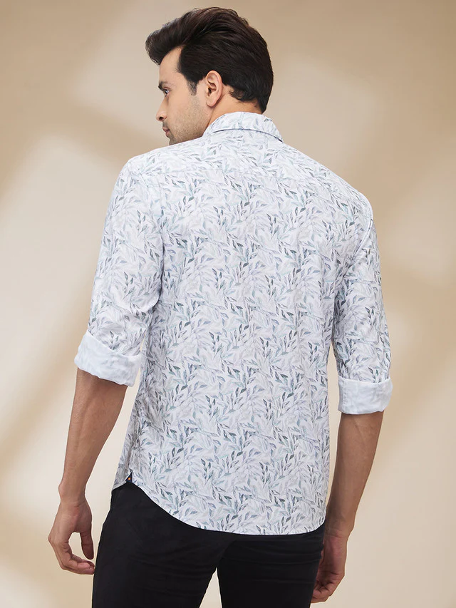 Park Avenue Men Green Printed Slim Fit Cotton Casual Shirt - Image 4