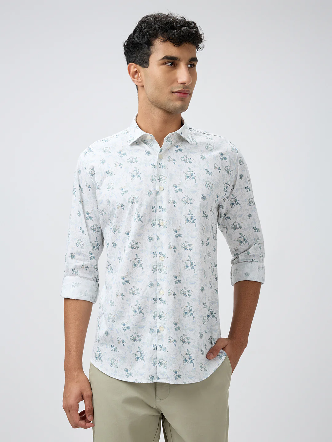 Park Avenue Men Green Printed Slim Fit Cotton Casual Shirt