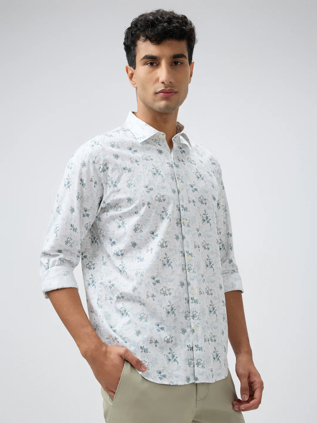 Park Avenue Men Green Printed Slim Fit Cotton Casual Shirt - Image 2