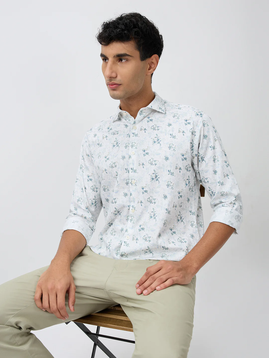 Park Avenue Men Green Printed Slim Fit Cotton Casual Shirt - Image 6