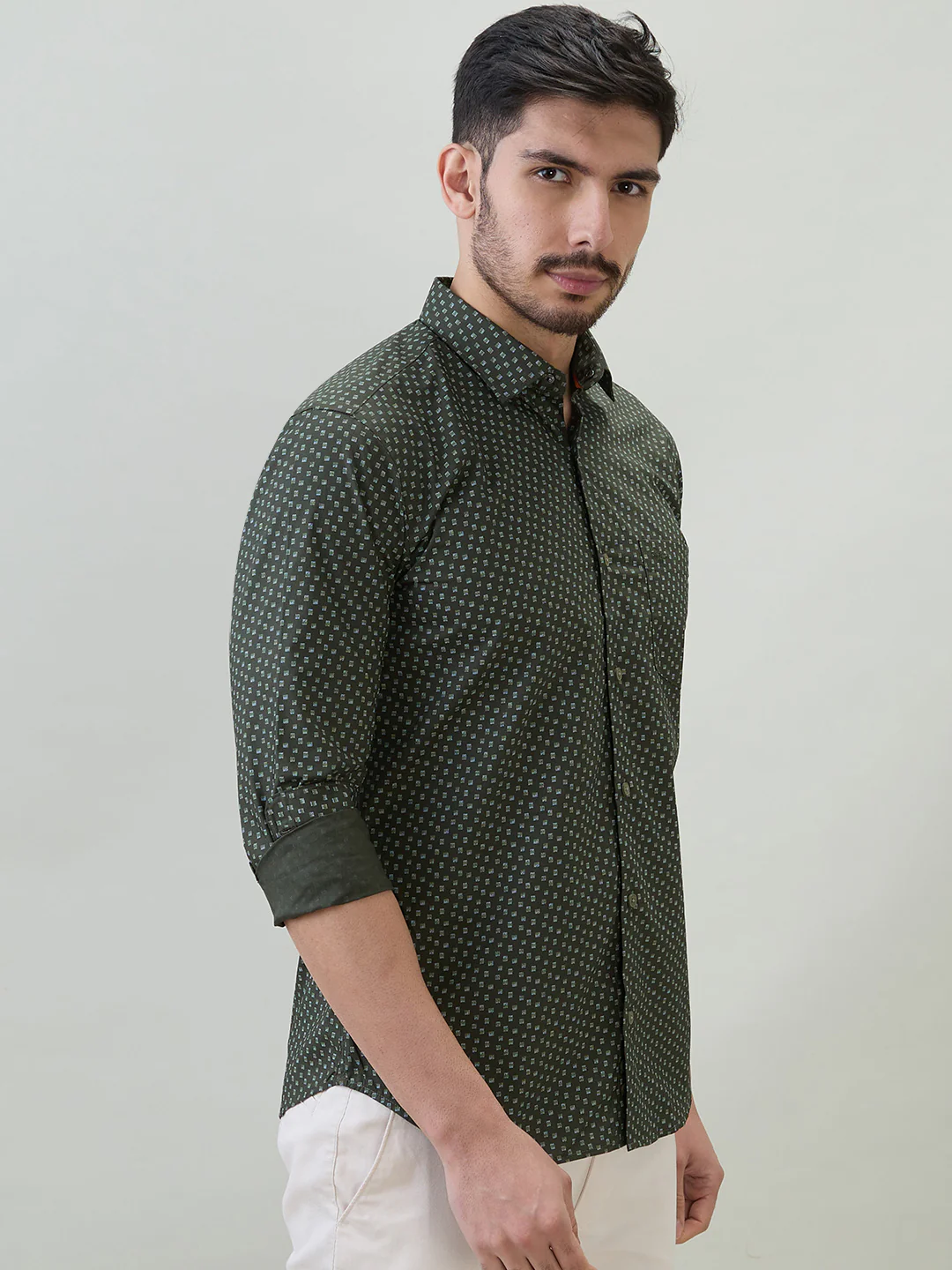 Park Avenue Men Green Printed Slim Fit Cotton Casual Shirt - Image 2