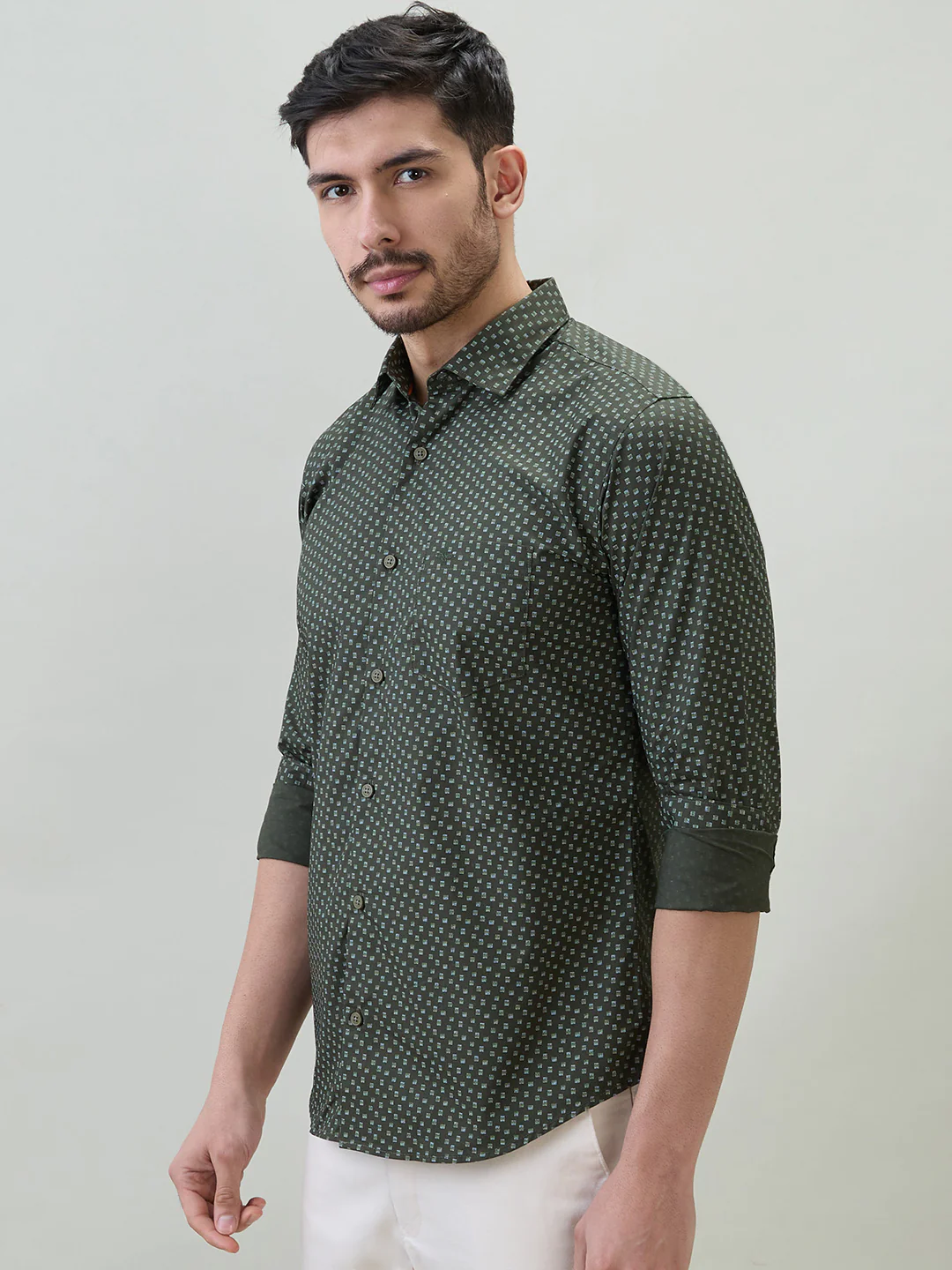 Park Avenue Men Green Printed Slim Fit Cotton Casual Shirt - Image 3