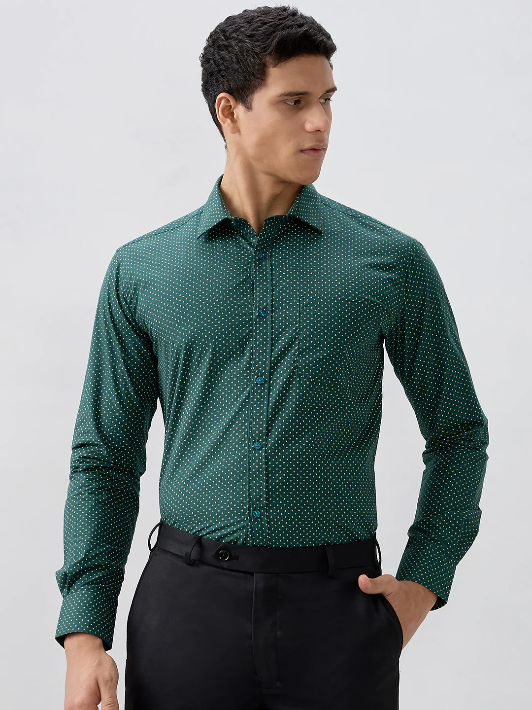 Park Avenue Men Green Printed Slim Fit Cotton Formal Shirt