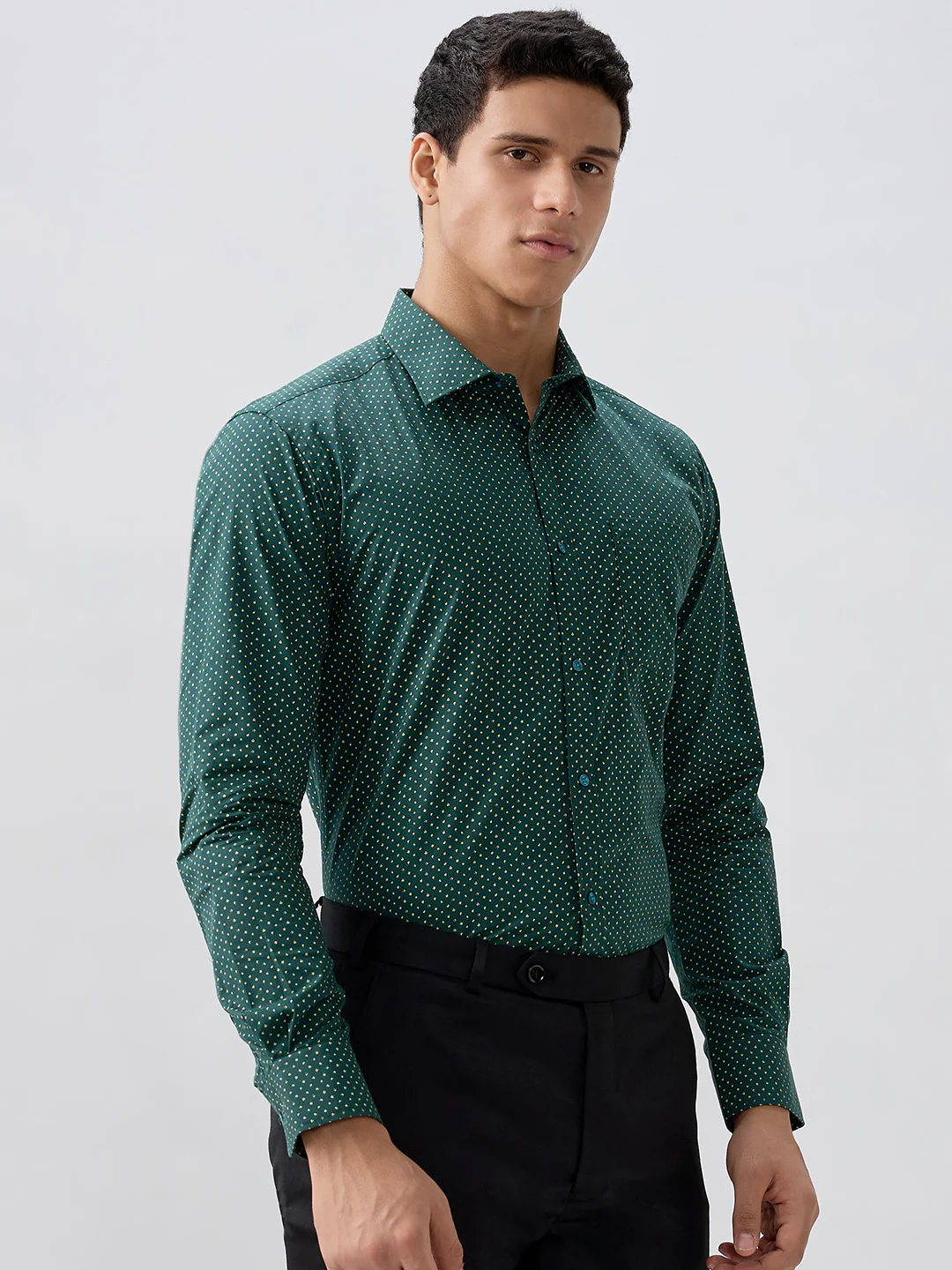 Park Avenue Men Green Printed Slim Fit Cotton Formal Shirt - Image 2