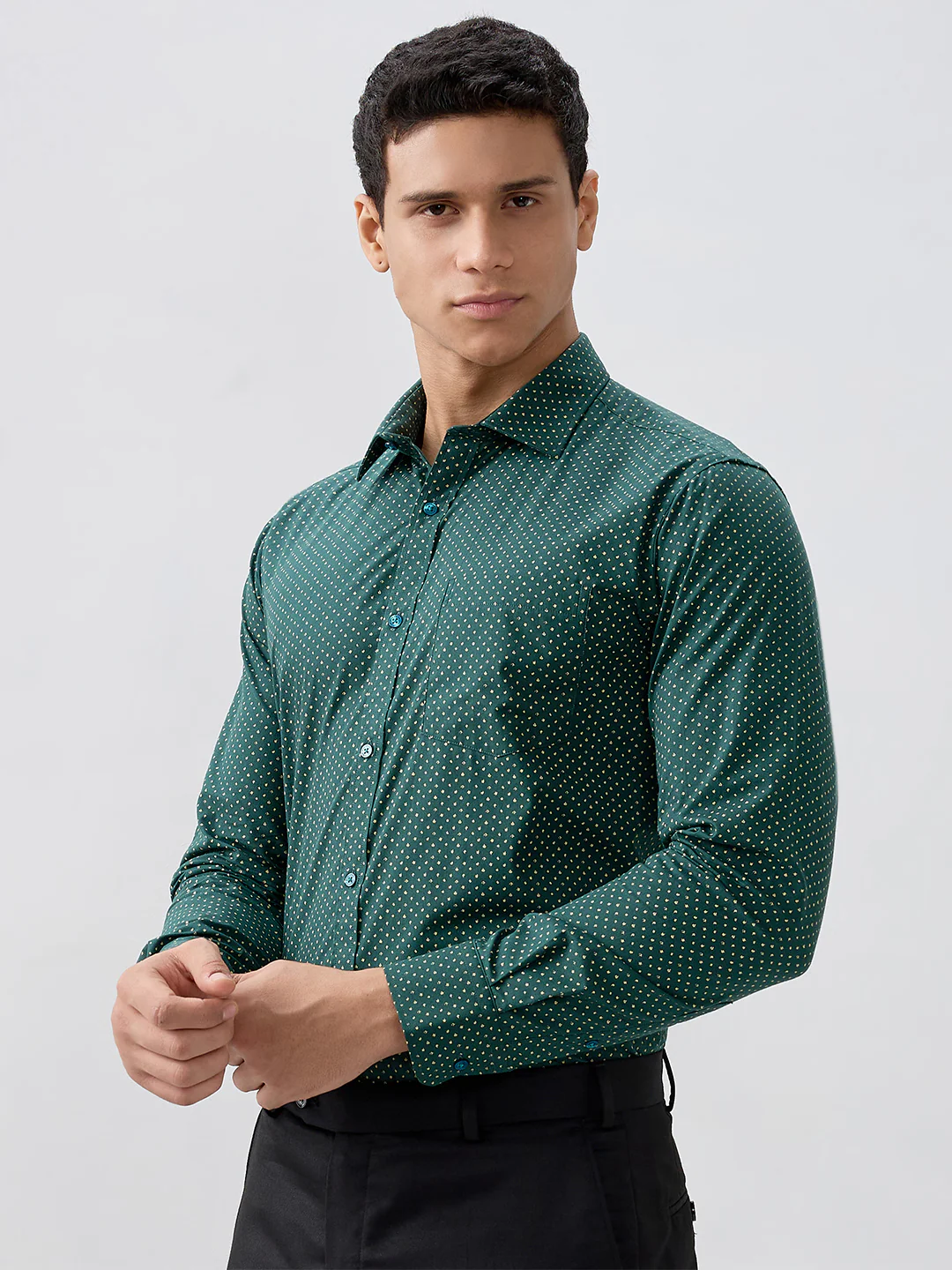 Park Avenue Men Green Printed Slim Fit Cotton Formal Shirt - Image 3