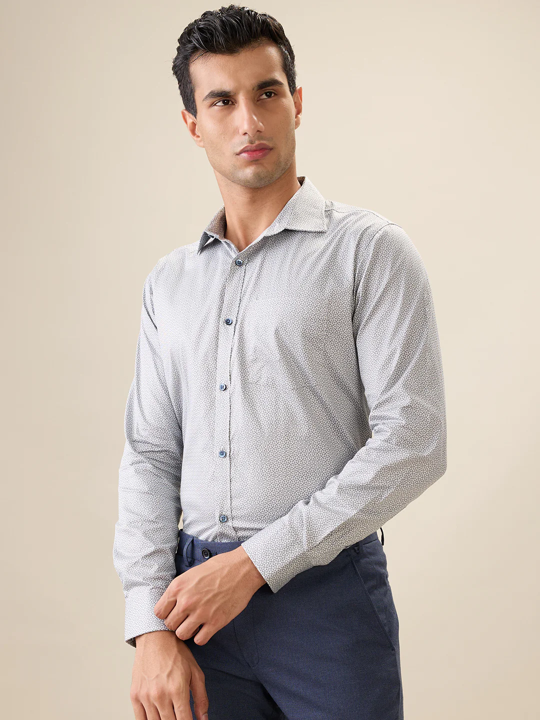 Park Avenue Men Green Printed Slim Fit Cotton Full Sleeve Formal Shirt - Image 3