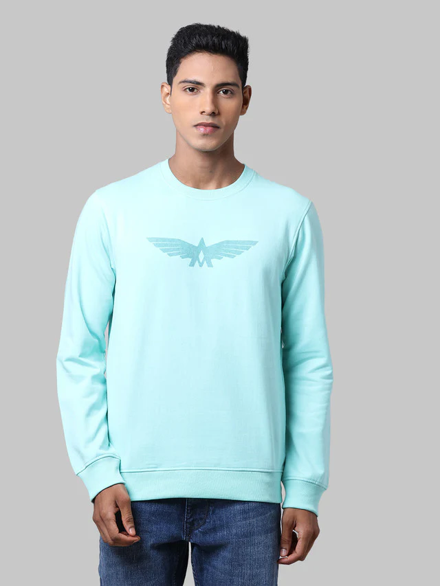 Park Avenue Men Green Printed Slim Fit Full Sleeve Round Neck Sweatshirt