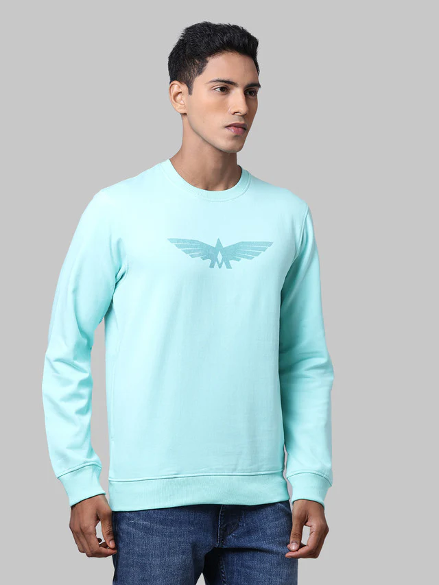 Park Avenue Men Green Printed Slim Fit Full Sleeve Round Neck Sweatshirt - Image 2