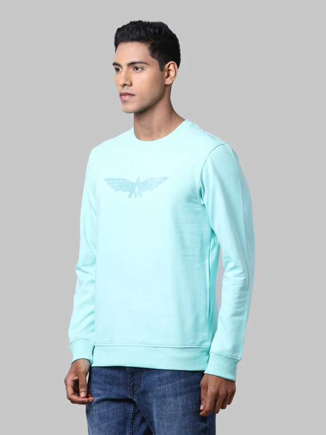 Park Avenue Men Green Printed Slim Fit Full Sleeve Round Neck Sweatshirt - Image 3