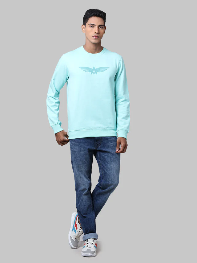 Park Avenue Men Green Printed Slim Fit Full Sleeve Round Neck Sweatshirt - Image 5