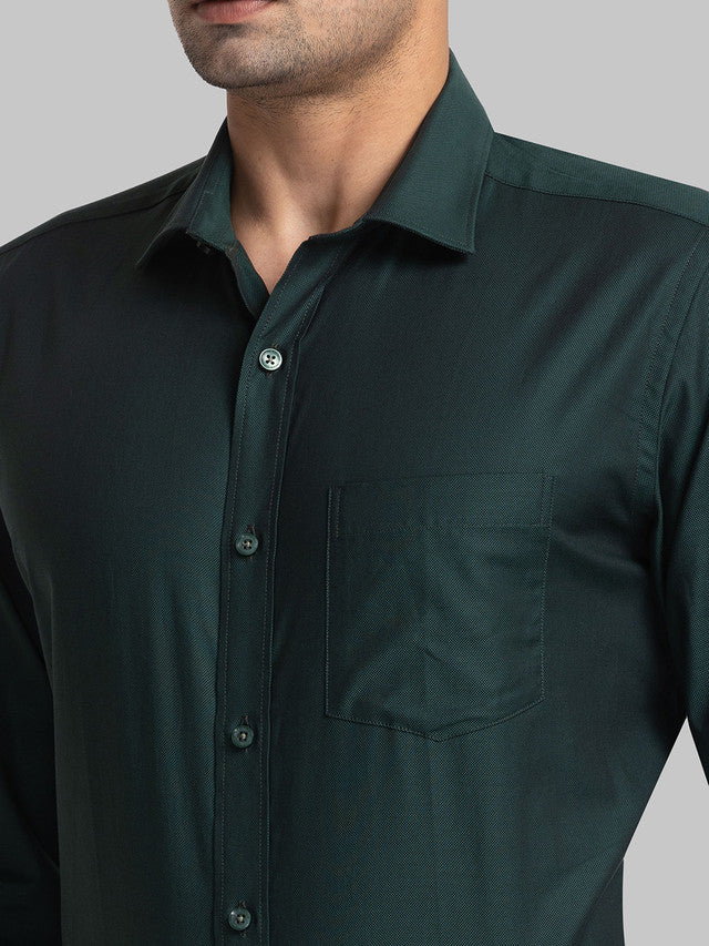 Park Avenue Men Green Self Design Regular Fit Full Sleeve Semi Cut Away Collar Shirt - Image 6
