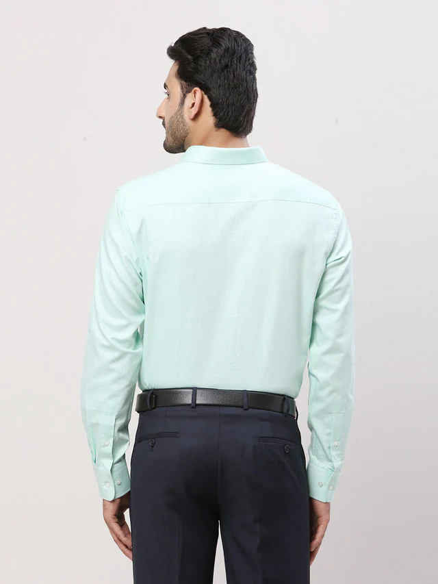 Park Avenue Men Green Self Design Slim Fit Full Sleeve Semi Cut Away Collar Shirt - Image 4