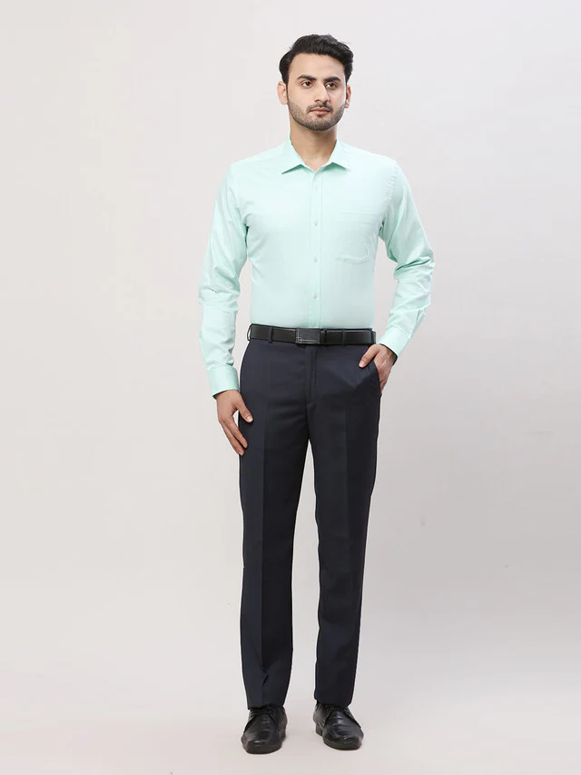 Park Avenue Men Green Self Design Slim Fit Full Sleeve Semi Cut Away Collar Shirt - Image 5
