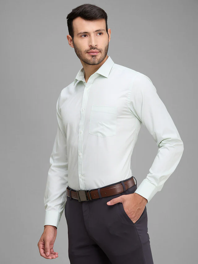 Park Avenue Men Green Self Design Slim Fit Full Sleeve Semi Cut Away Collar Shirt - Image 3