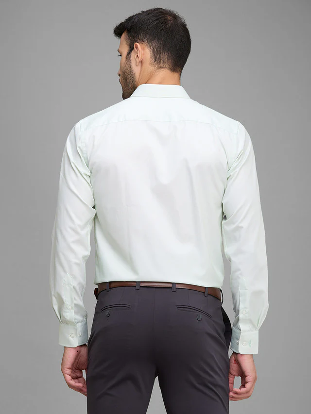 Park Avenue Men Green Self Design Slim Fit Full Sleeve Semi Cut Away Collar Shirt - Image 4