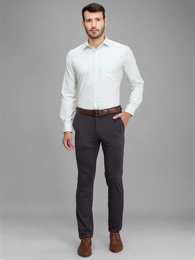Park Avenue Men Green Self Design Slim Fit Full Sleeve Semi Cut Away Collar Shirt - Image 5