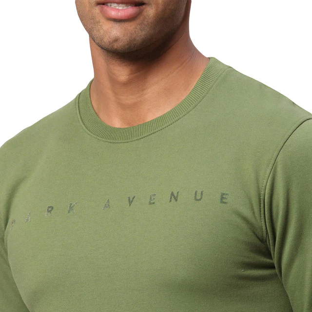 Park Avenue Men Green Slim Fit Solid Round Neck Sweatshirt - Image 6