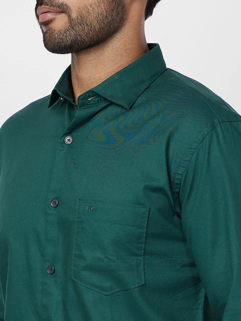 Park Avenue Men Green Slim Fit Solid Shirt - Image 6