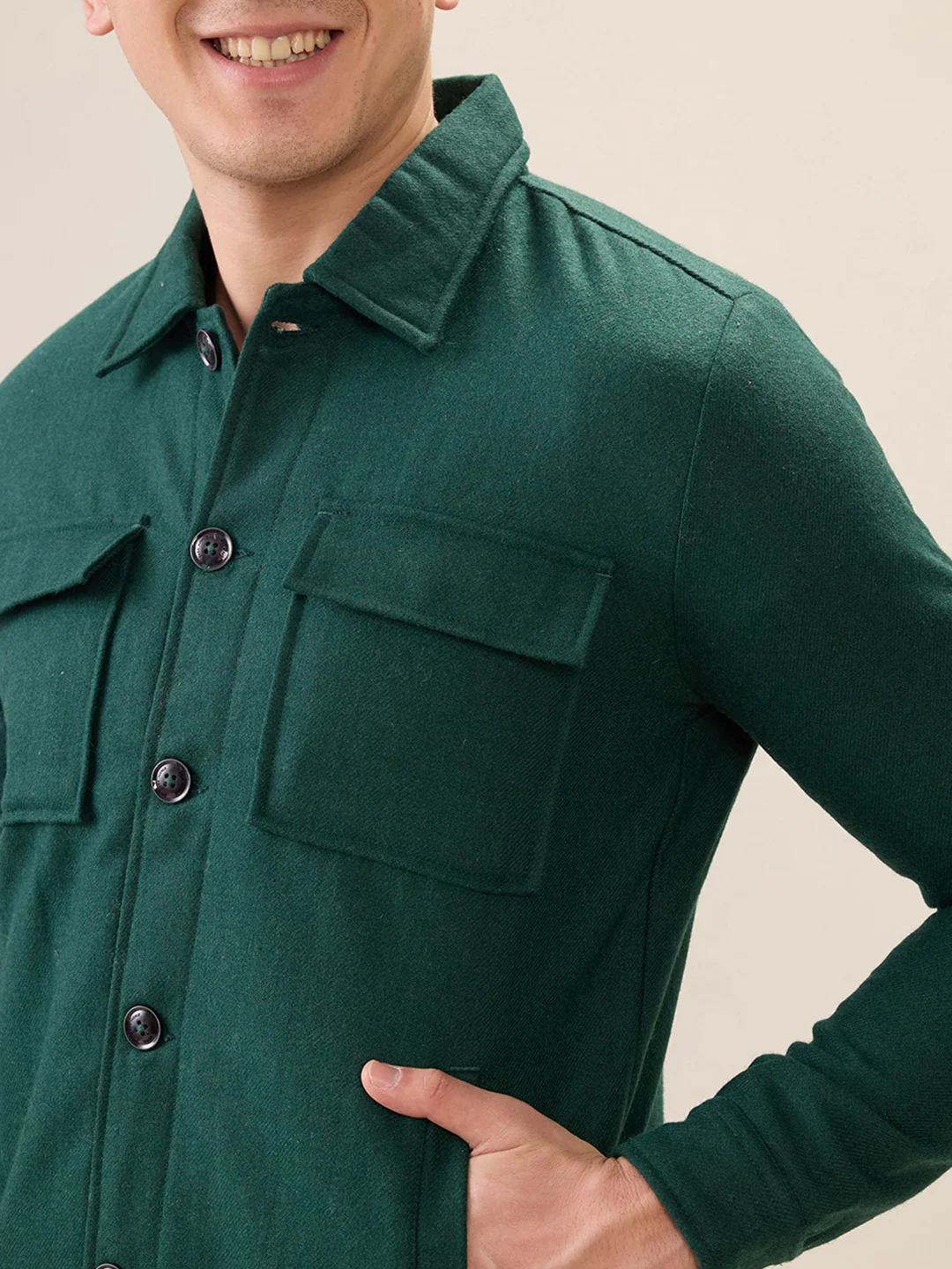 Park Avenue Men Green Solid Polyester Jacket - Image 6