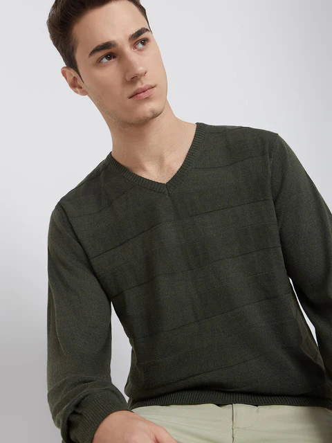 Park Avenue Men Green Solid Regular Acrylic Blend Full Sleeve Pullover - Image 2