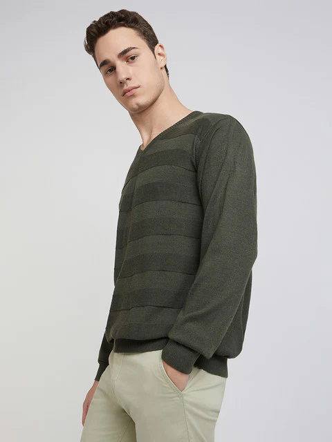 Park Avenue Men Green Solid Regular Acrylic Blend Full Sleeve Pullover - Image 4