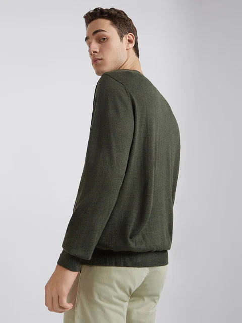 Park Avenue Men Green Solid Regular Acrylic Blend Full Sleeve Pullover - Image 5
