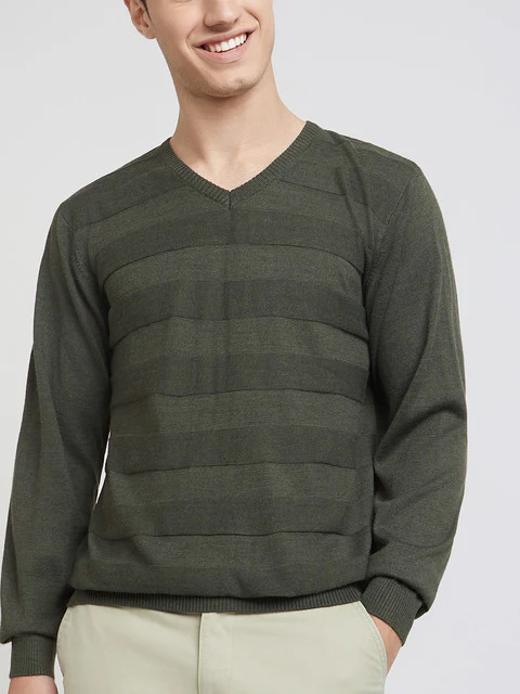 Park Avenue Men Green Solid Regular Acrylic Blend Full Sleeve Pullover - Image 7