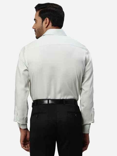 Park Avenue Men Green Solid Regular Fit Cotton Formal Shirts - Image 4