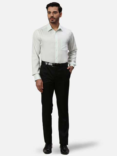 Park Avenue Men Green Solid Regular Fit Cotton Formal Shirts - Image 5