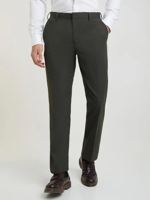 Park Avenue Men Green Solid Regular Fit Polyester Blend Trouser