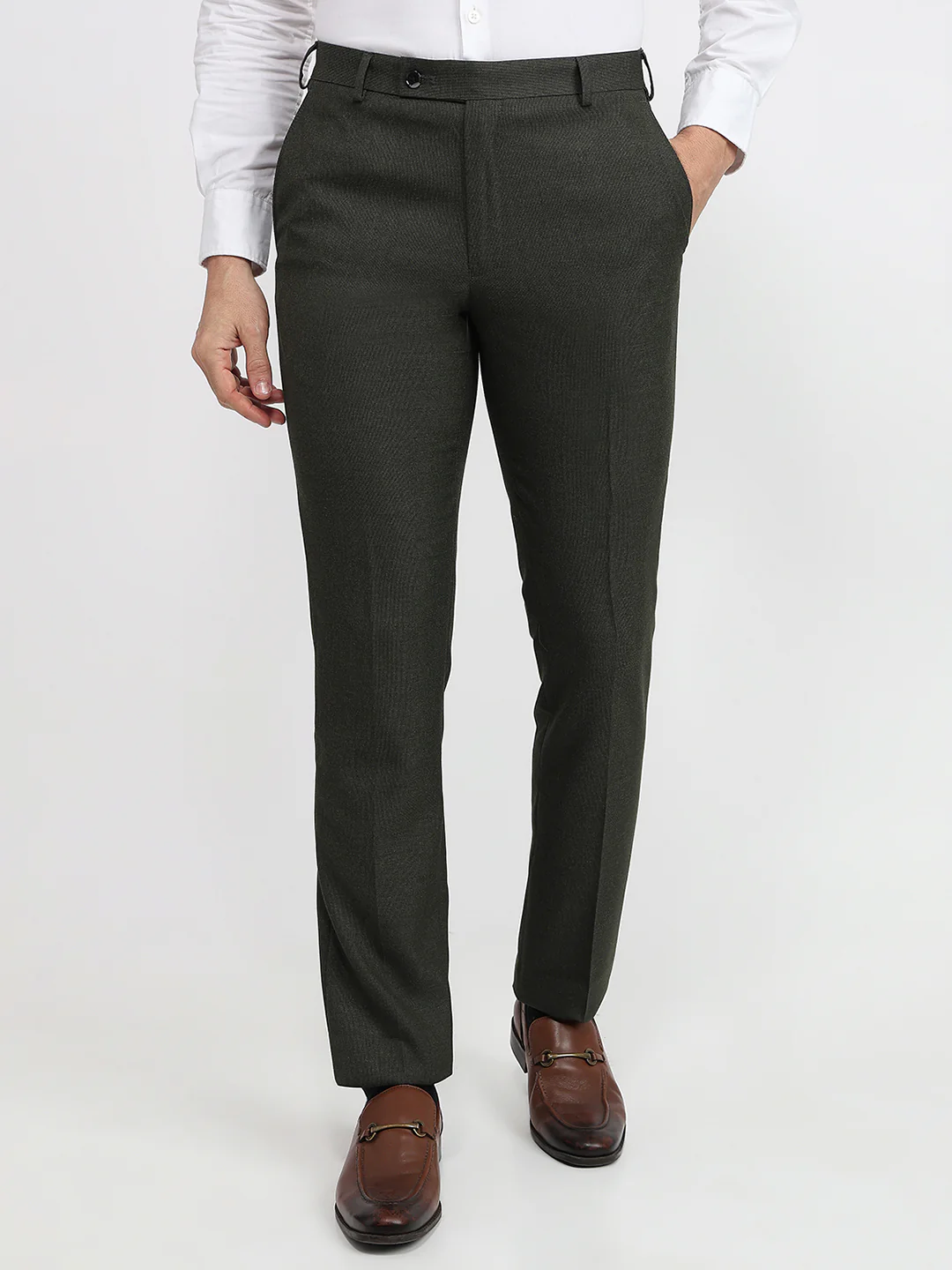Park Avenue Men Green Solid Regular Fit Polyester Blend Trouser