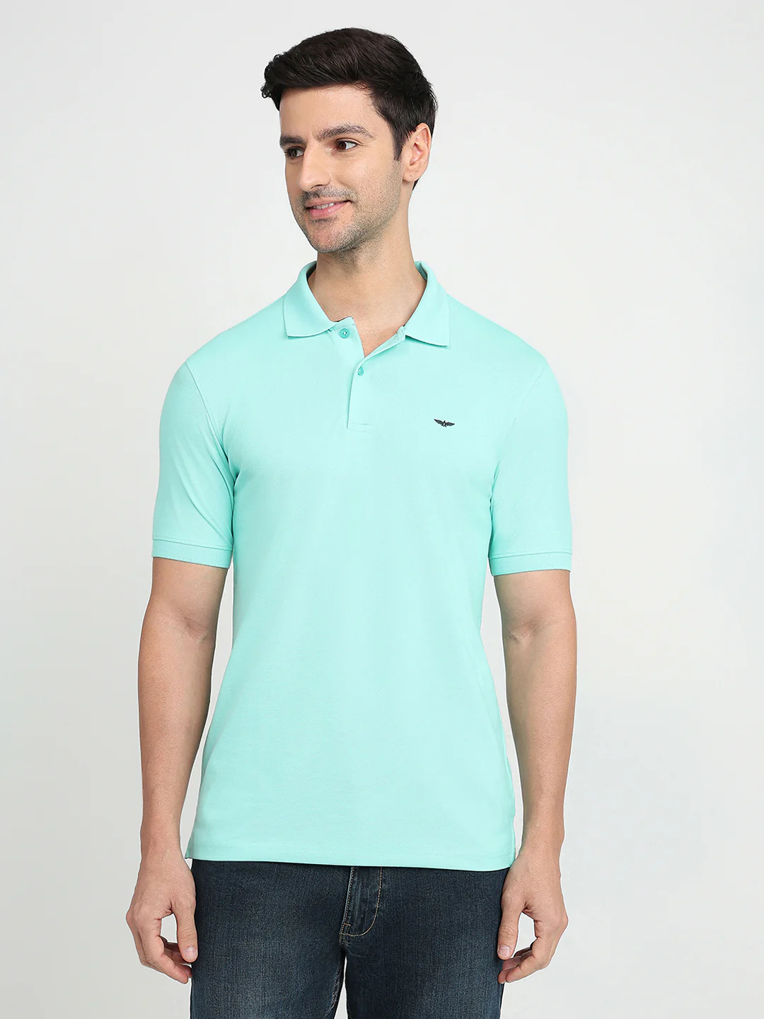 Park Avenue Men Green Solid Slim Fit Cotton Blend Half Sleeve T-Shirt