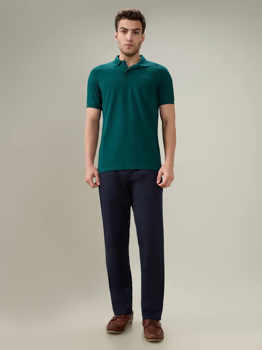 Park Avenue Men Green Solid Slim Fit Cotton Blend Half Sleeve T-Shirt - Image 5