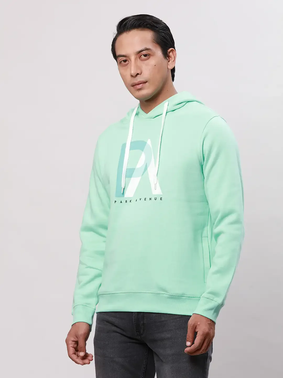Park Avenue Men Green Solid Slim Fit Cotton Blend Sweatshirts - Image 3
