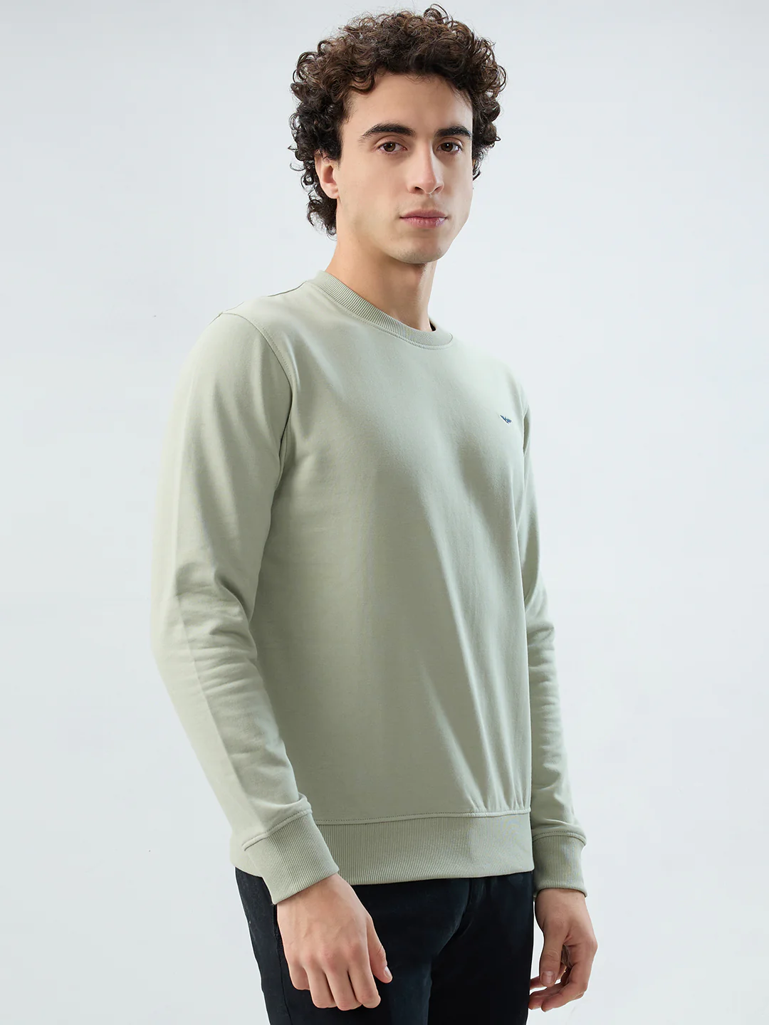 Park Avenue Men Green Solid Slim Fit Cotton Blend Sweatshirt - Image 2