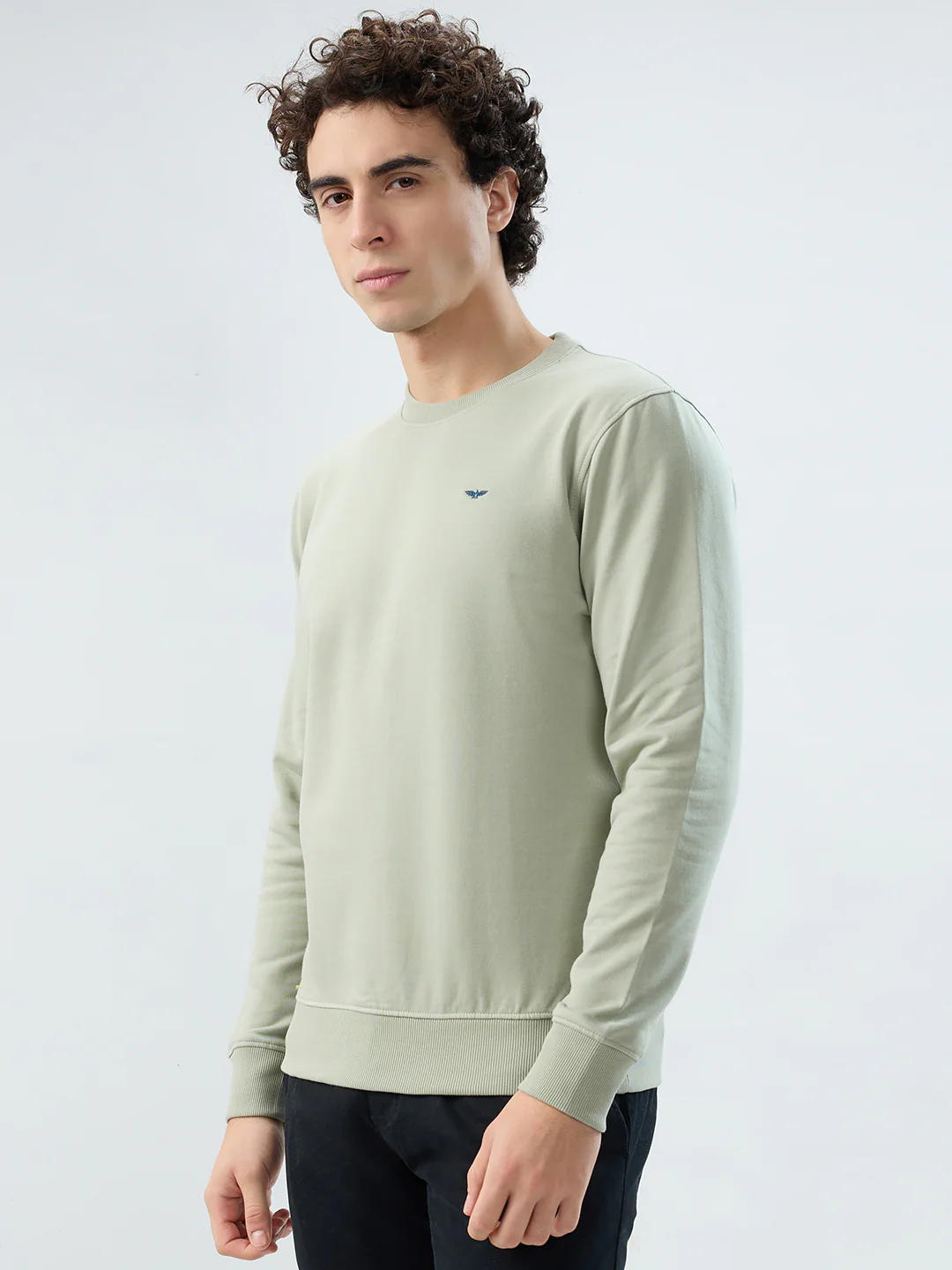 Park Avenue Men Green Solid Slim Fit Cotton Blend Sweatshirt - Image 3