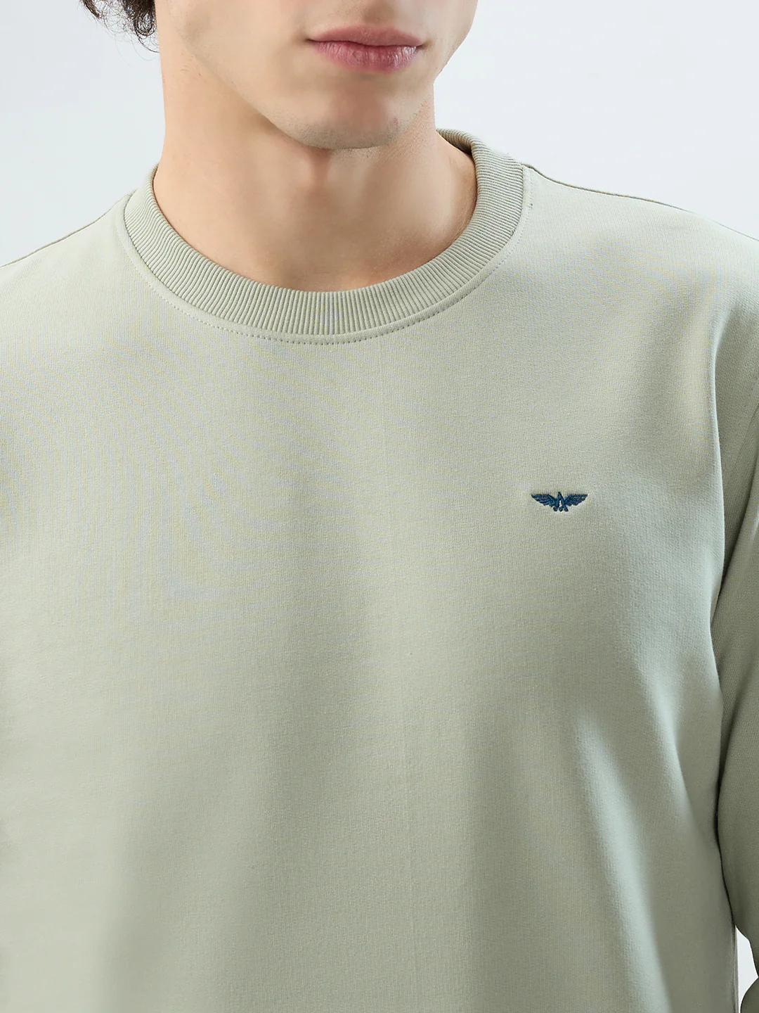 Park Avenue Men Green Solid Slim Fit Cotton Blend Sweatshirt - Image 6