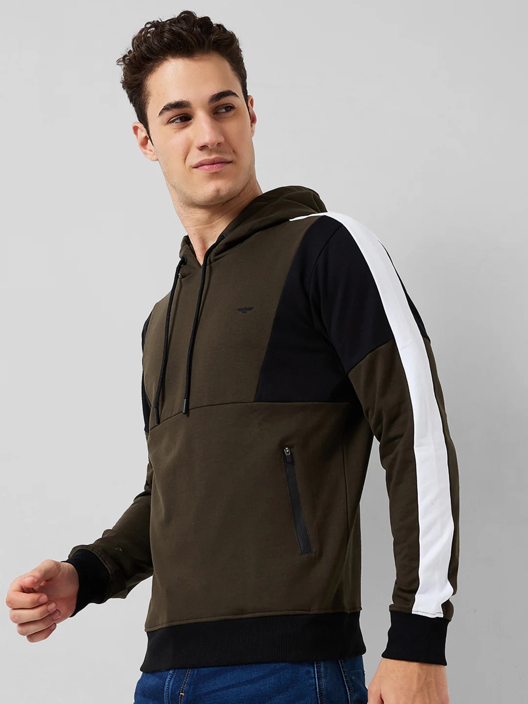 Park Avenue Men Green Solid Slim Fit Cotton Blend Sweatshirt - Image 2