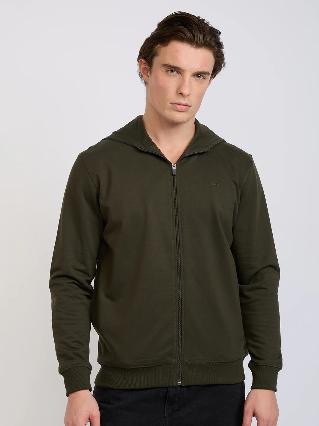 Park Avenue Men Green Solid Slim Fit Cotton Blend Sweatshirt