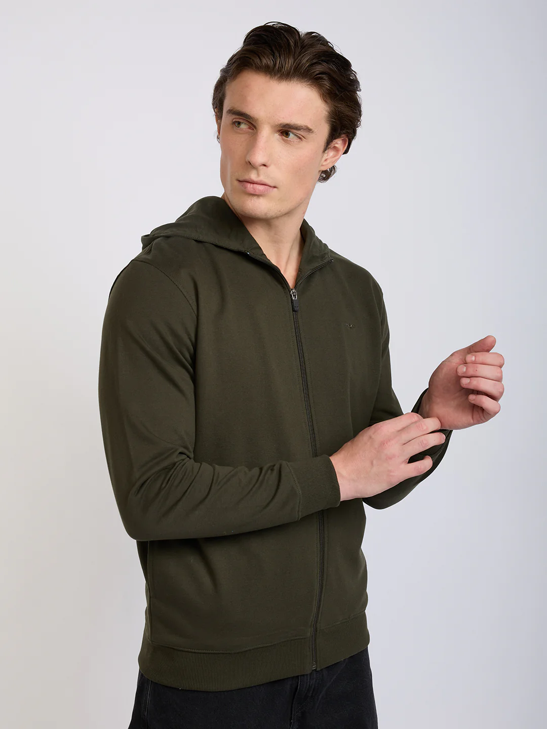 Park Avenue Men Green Solid Slim Fit Cotton Blend Sweatshirt - Image 2