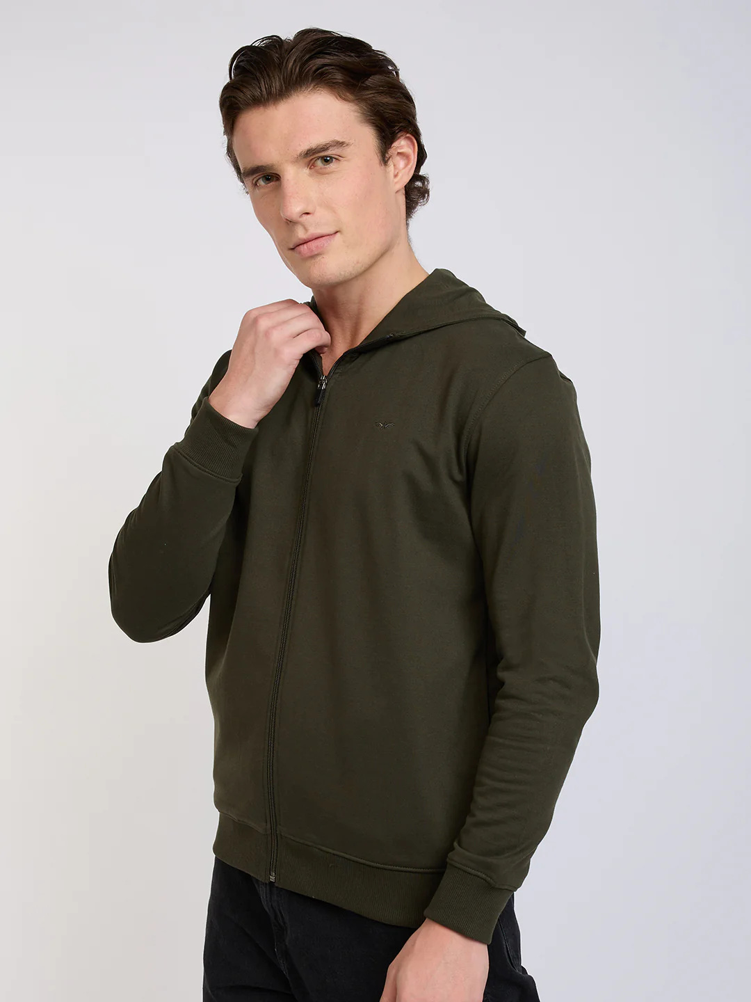 Park Avenue Men Green Solid Slim Fit Cotton Blend Sweatshirt - Image 3