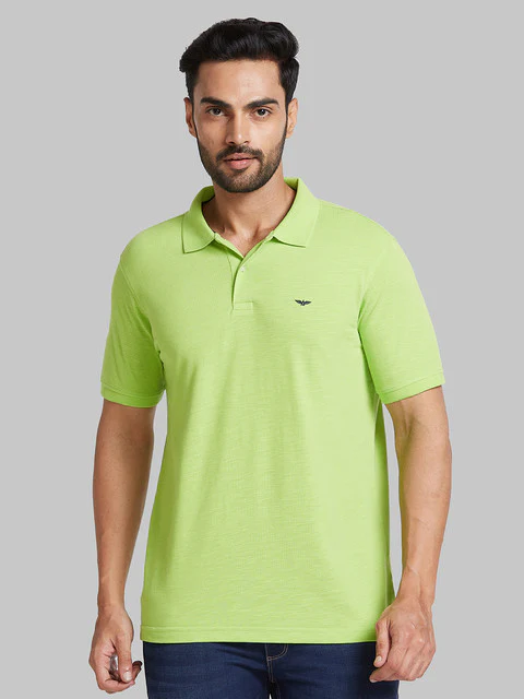 Park Avenue Men Green Solid Slim Fit Cotton Blend T-Shirt