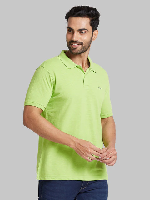 Park Avenue Men Green Solid Slim Fit Cotton Blend T-Shirt - Image 2